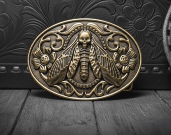 Gothic Western Skull Butterfly Belt Buckle Metal | Antique Gold & Brass Retro Buckle | Biker Cowboy Belt for Men