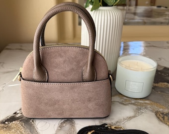 Bolso italiano Bella de ante y piel con asa superior – Minibolso de lujo hecho a mano – Elegante bolso para el día a día