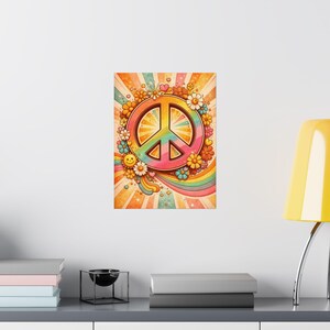 Retro Peace Sign Poster - 70s Hippie Flower Power Matte Vertical Print ...