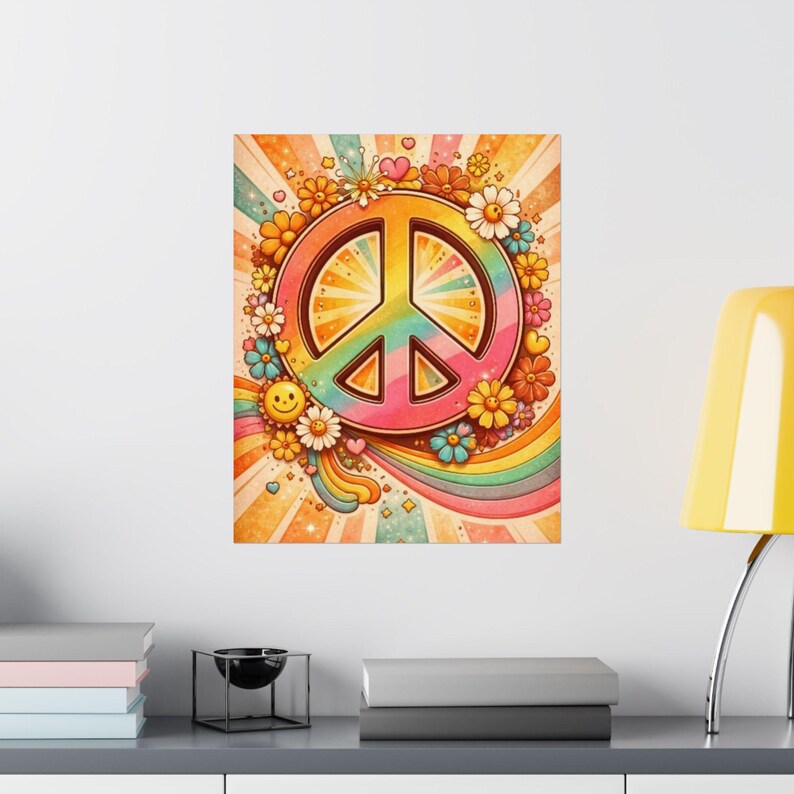 Retro Peace Sign Poster - 70s Hippie Flower Power Matte Vertical Print ...
