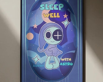 Sleep Well with Astro Poster - Dandy's World Inspired Art Print, Roblox Decor, Kids Bedroom Roblox Game Poster