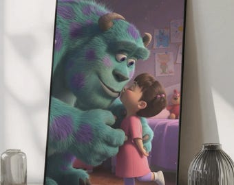 Sully and Boo Monsters Inc Poster - Cute Pixar Movie Art Print, Kids Room Decor