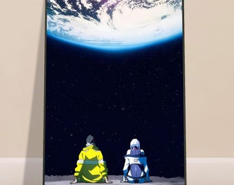 Cyberpunk Edgerunners Framed Poster, David and Lucy Moon Art, Night City Anime Wall Decor, 2077 Gaming Print, Modern Black Metal Frame Art