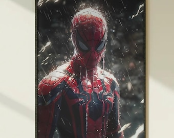 Rainy Spider-Man Poster - Dark Marvel Aesthetic Wall Art, Atmospheric Superhero Print, Gritty Peter Parker Room Decor