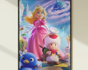 Princess Peach Super Mario Galaxy Poster - Peach & Toad Space Adventure Poster