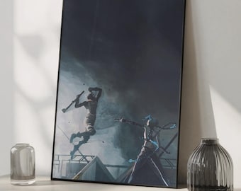 Arcane Wall Art Poster, Jinx and Ekko Legendary Scene, League of Legends Artwork, Dark Fantasy Gaming Print, Cinematic Anime Decor