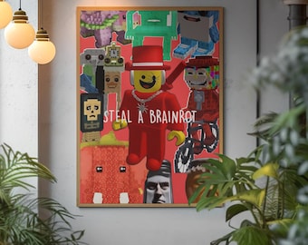 Roblox Brainrot Poster, Steal A Brainrot Wall Art, Gaming Meme Print, Kids Gamer Room Decor, Funny Roblox Art