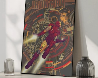 アイアンマン アートプリント - トニー・スターク アベンジャーズ 映画ポスター、レトロなマーベル スーパーヒーロー ウォールデコ、MCU ファンへの美しいギフト
