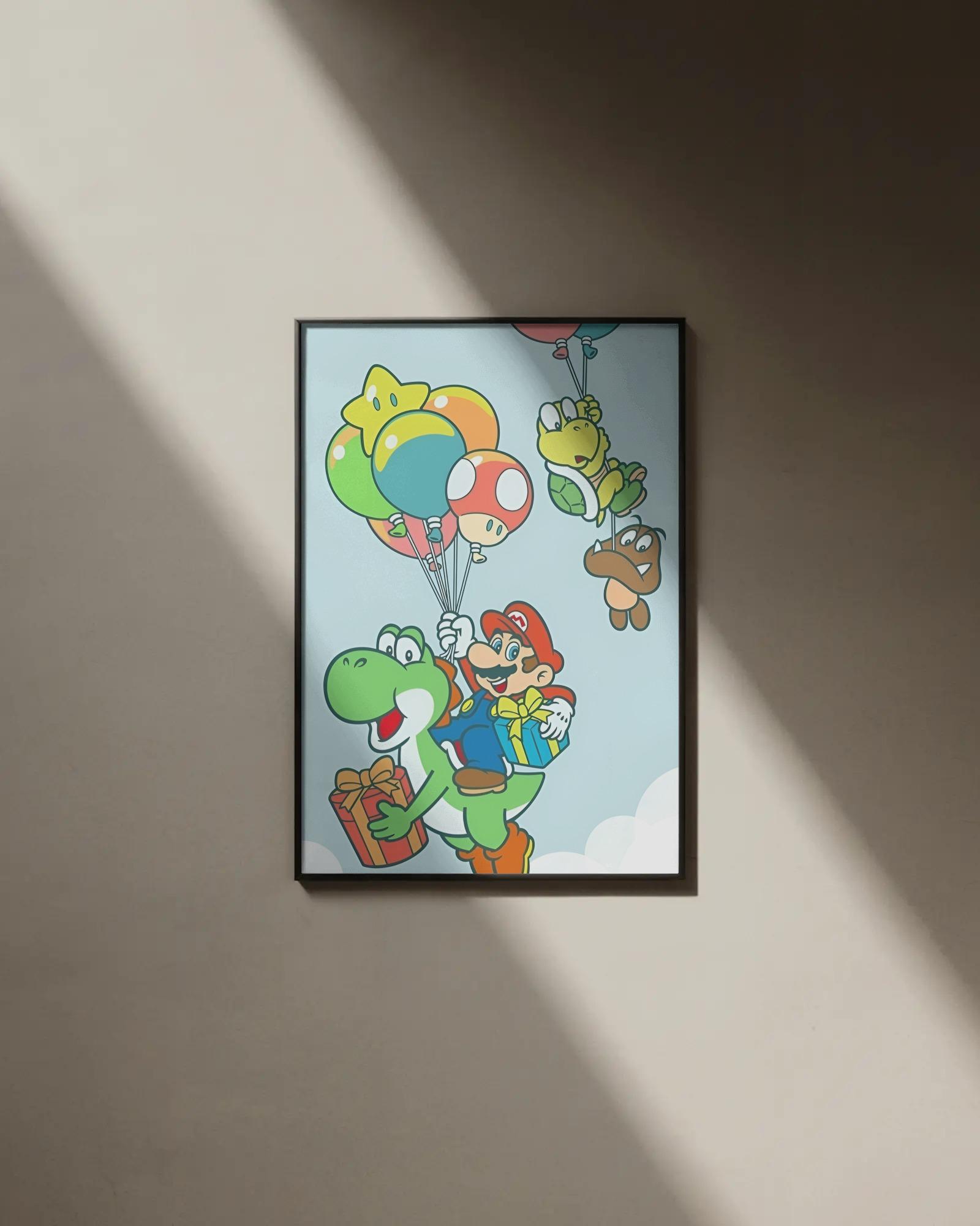The Super Mario Galaxy Movie Poster - Mario and Yoshi Flying Art, Kids ...