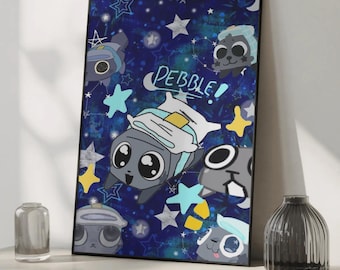 Pebble Dandy World Poster, Cute Roblox Wall Art, Blue Dandys World Print, Kids Gaming Decor