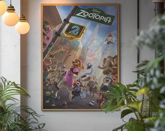 Póster de Zootopia 2, arte mural de la película Disney, impresión de Judy Hopps y Nick Wilde, decoración infantil animada