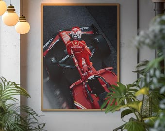 Charles Leclerc Poster, Ferrari Formula 1 Wall Art, F1 Aesthetic Print, Motorsport Racing Decor, Red Ferrari Poster