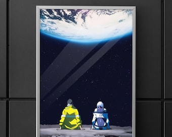 Póster de Cyberpunk Edgerunners / Arte mural con escena lunar de Lucy y David / Impresión de anime Cyberpunk 2077 / Decoración de ciencia ficción de neón