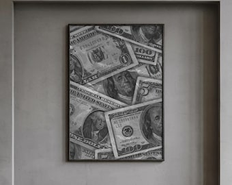 Dollar Money Poster, Black & White Cash Wall Art, Luxury Wealth Aesthetic, Rich Minimalist Room Decor