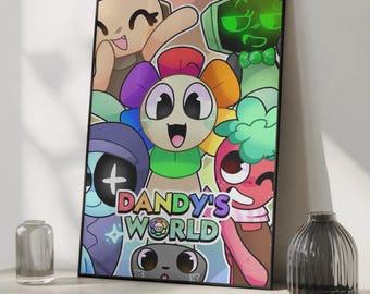 Dandy’s World Poster, Niedliches Roblox Spiel Wandbild, Kinder Gaming Dekor, Dandy Blumen Kieselstein, Buntes Cartoon Poster