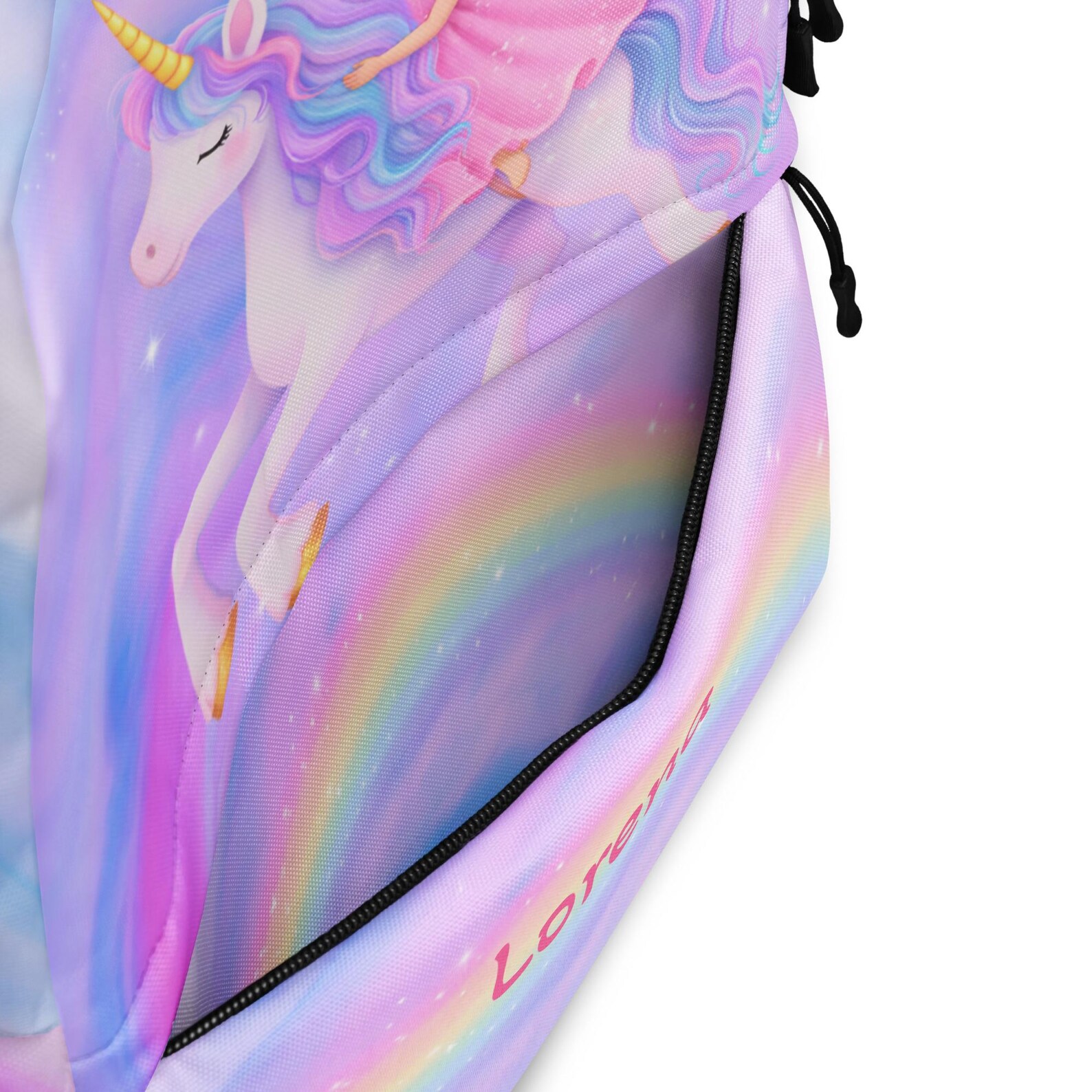 The backpack's hidden zipper pocket on the back panel