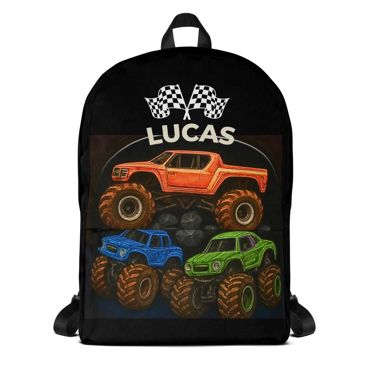 Monster truck backpack for kids, a racing adventure school bag for boys and girls