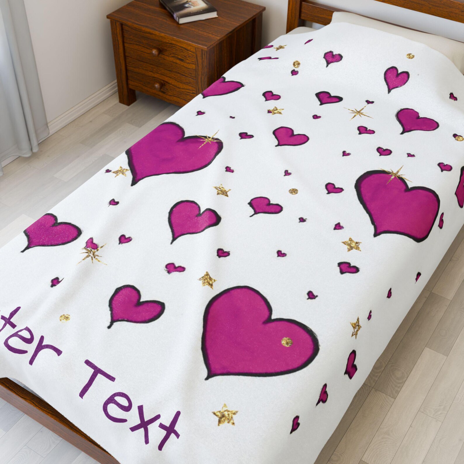 The folded pink heart blanket personalized with a name