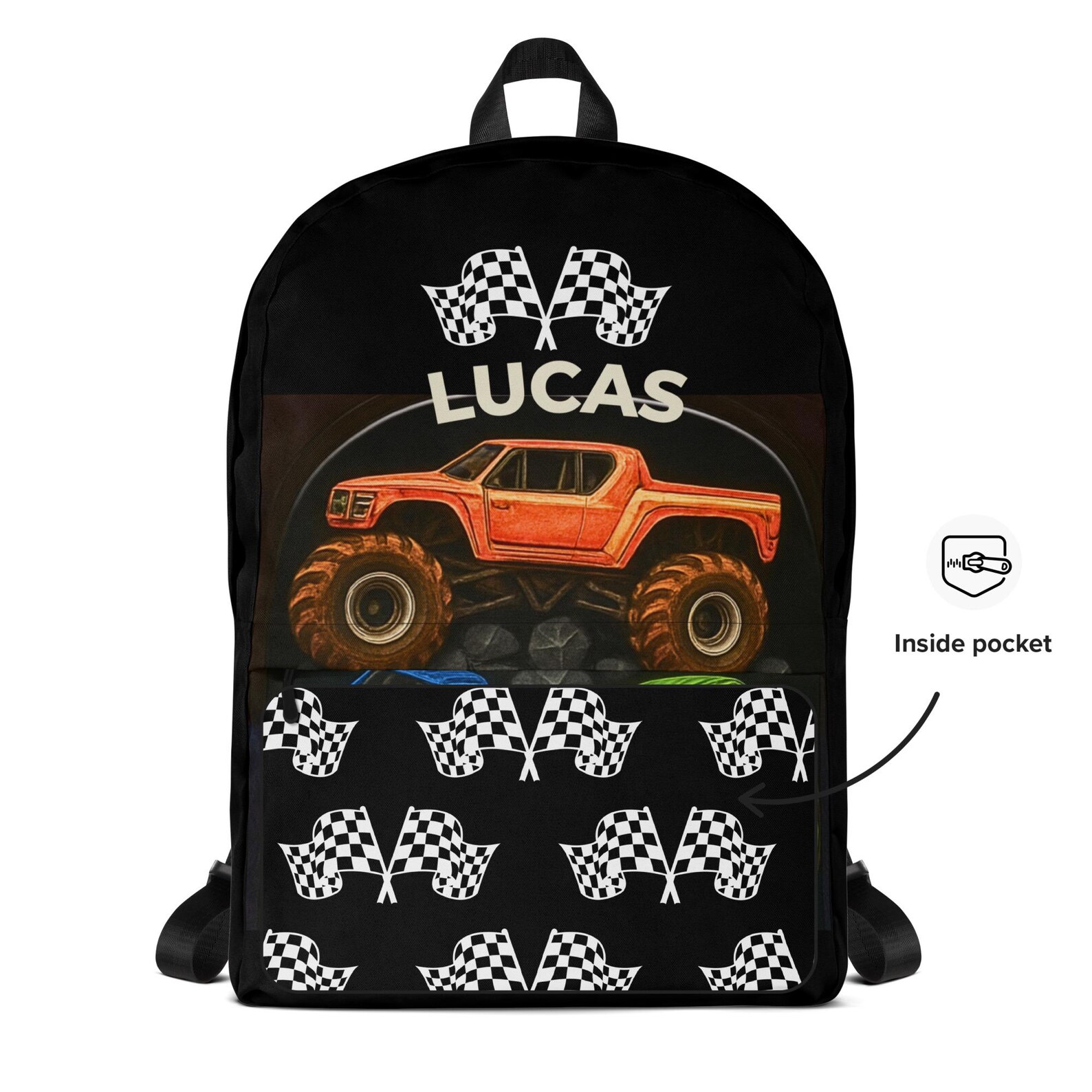 Monster truck backpack for kids, a racing adventure school bag for boys and girls