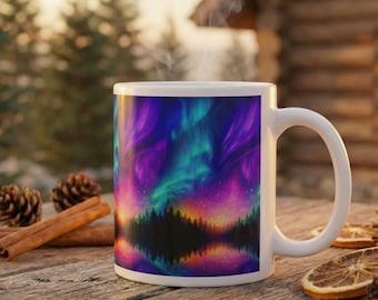 Aurora Borealis Coffee Mug, Galaxy Forest Ceramic Cup