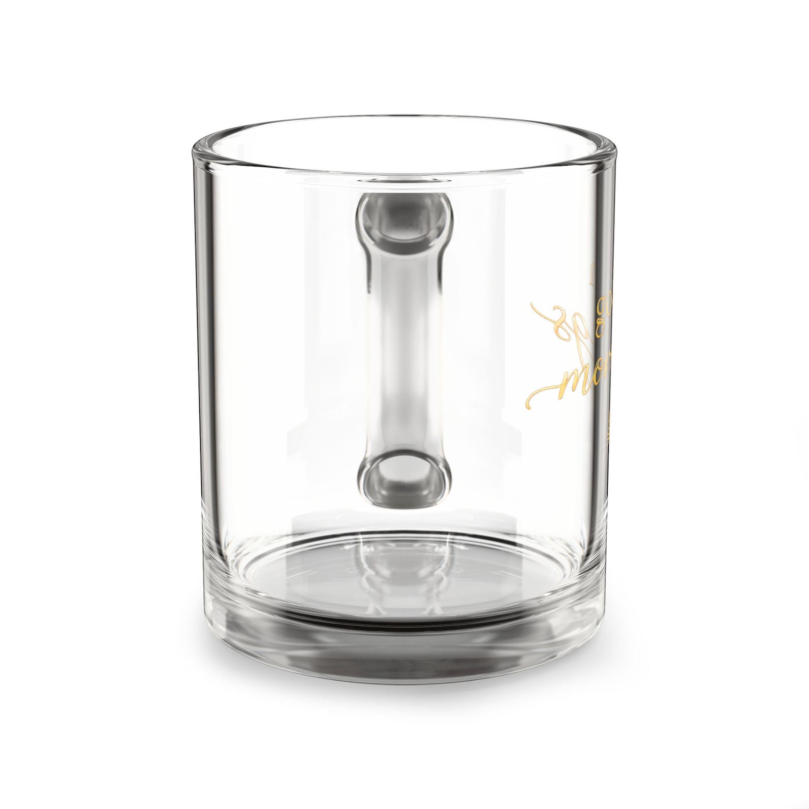 The golden mornings glass coffee mug shown from another angle