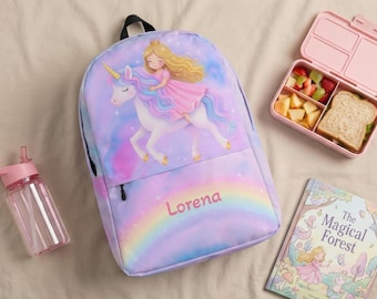 Gepersonaliseerde eenhoornrugzak | Schooltas regenboogprinses