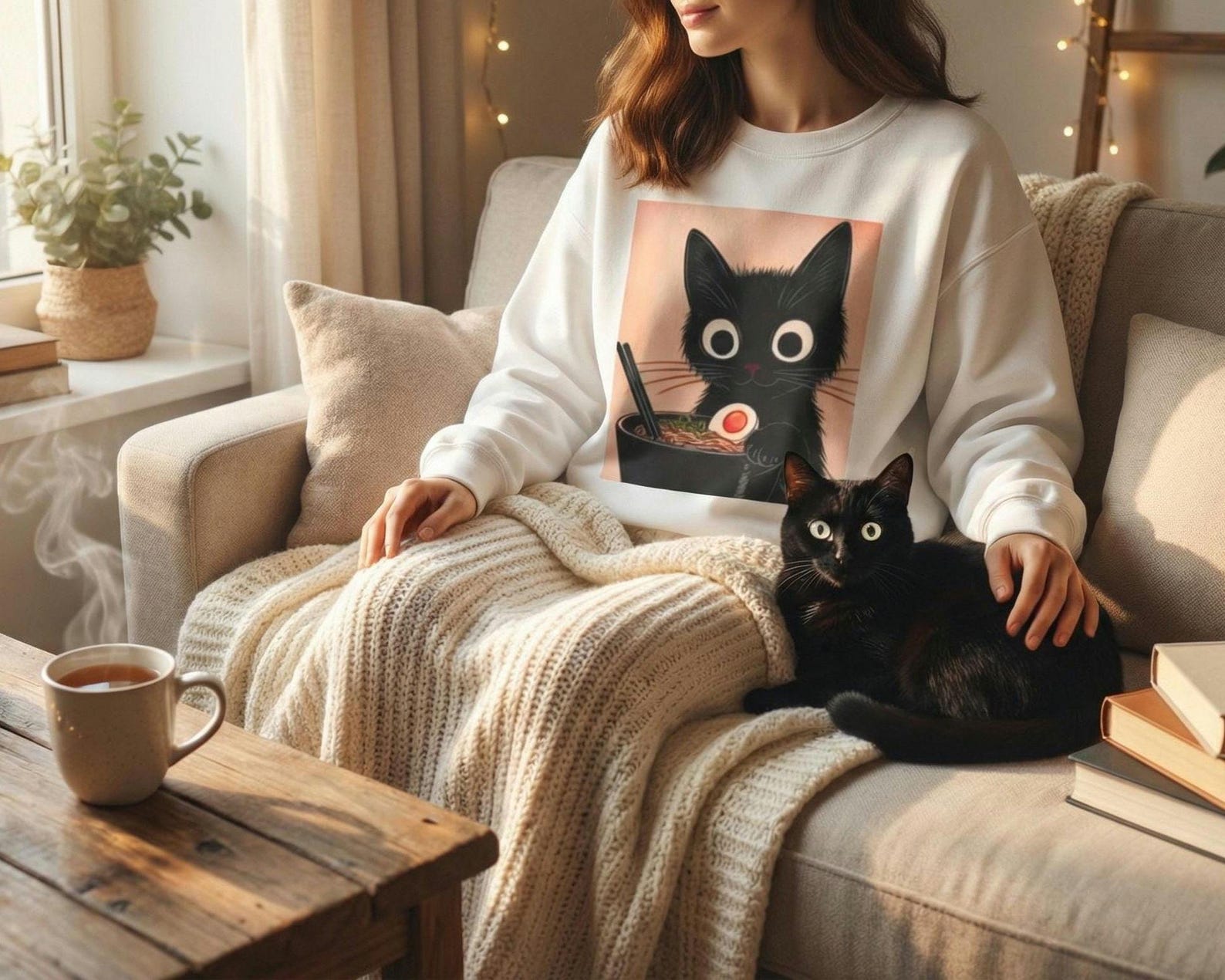 Close-up of the optional personalized pet name on the sweatshirt sleeve