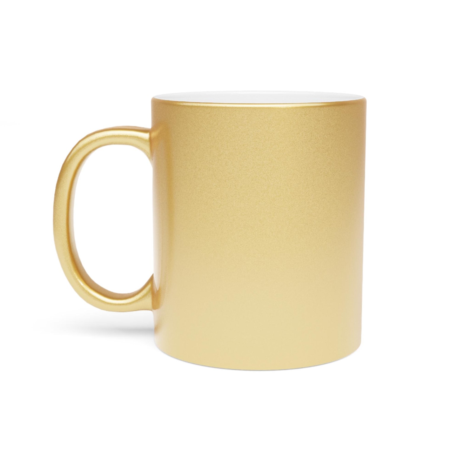 Plain gold metallic mug with a white interior, shown on a white background