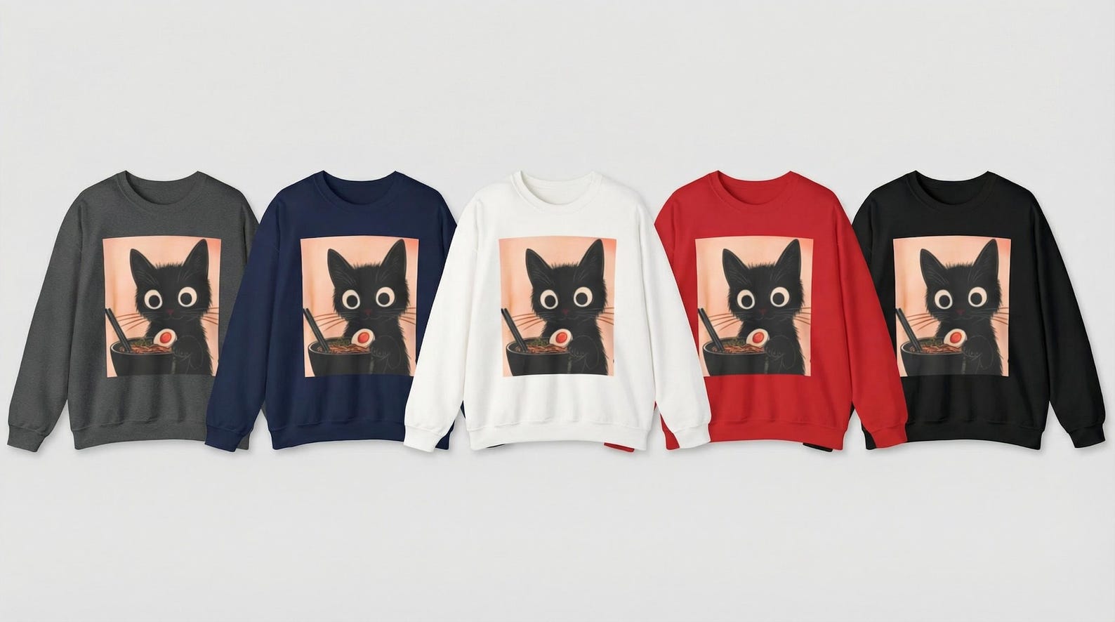 The sweatshirt shown folded, displaying the print and fabric texture