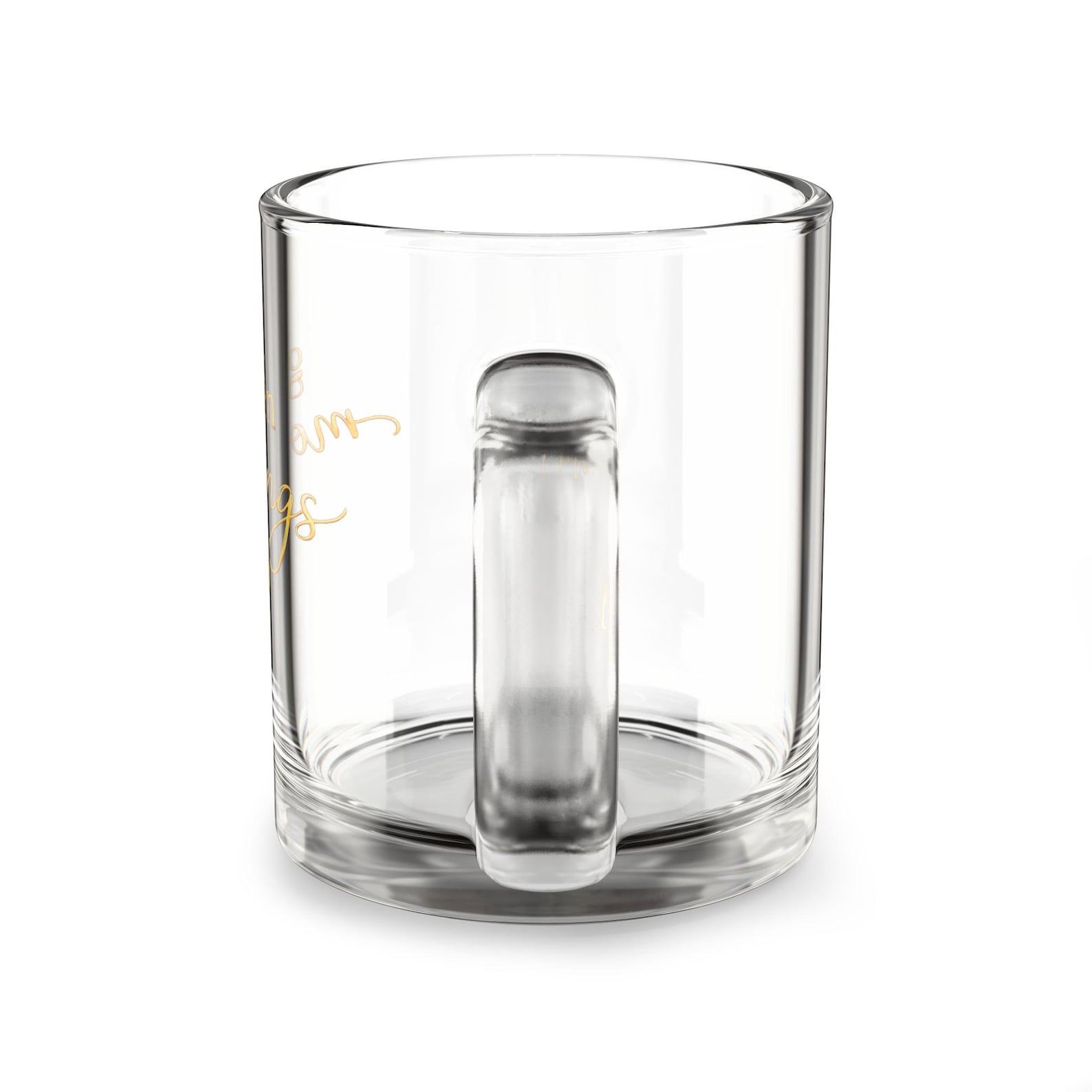 The golden mornings glass coffee mug on a plain background
