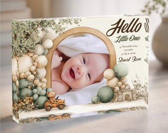 Hello Little One Personalisierter Neugeborenen Foto-Acryldruck - Geburtsdetails-Andenken