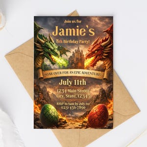 Dragon Birthday Invitation Template Editable Canva Fantasy Dragon Party Invite Instant Digital Download 5x7