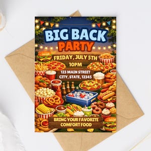 Big Back Party Invitation: Junk Food Potluck Party Invite (5x7 Digital Download) Kickback