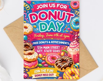 Donut Day Party Invitation Template (5x7 Digital Download) Editable