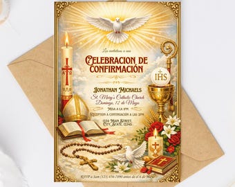 Modelo de Confirmación Invitación Confirmação Espanhola Católica Editável Canva Design (Download Digital)