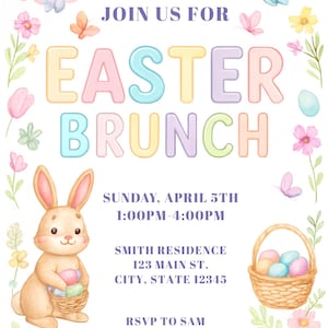 Easter Brunch Invitation Canva Template, Digital Template Editable