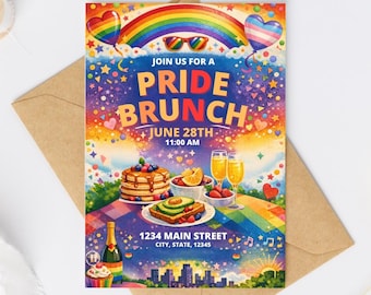 Pride Brunch Invitation Template Editable Canva LGBTQ Pride Party Invite Instant Digital Download 5x7