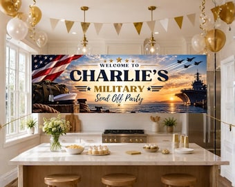 Military Send Off Banner Camouflage Party Celebration Editable Canva Template Printable (Digital Download)