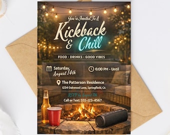 Kickback & Chill Party Invitation, Editable Canva Bonfire Invite (Digital Download)