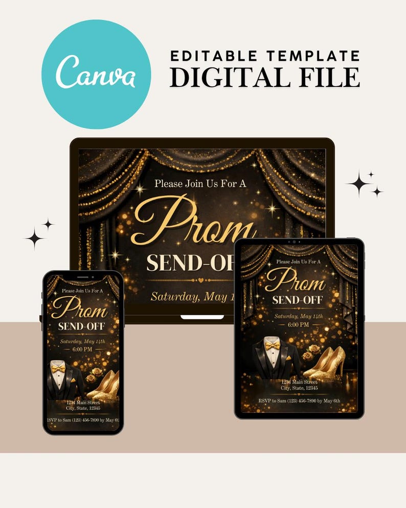 Prom Send off Invitation Template Editable Canva 5x7 Digital Download ...