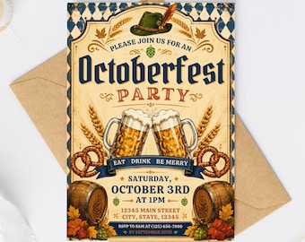 Oktoberfest Invitation, Bavarian Beer Festival Party Template (Digital Download)