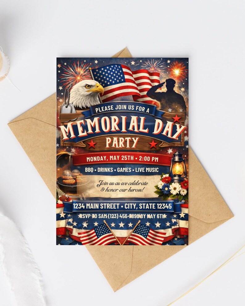 Memorial Day BBQ Party Invitation Template (digital Download) - Etsy