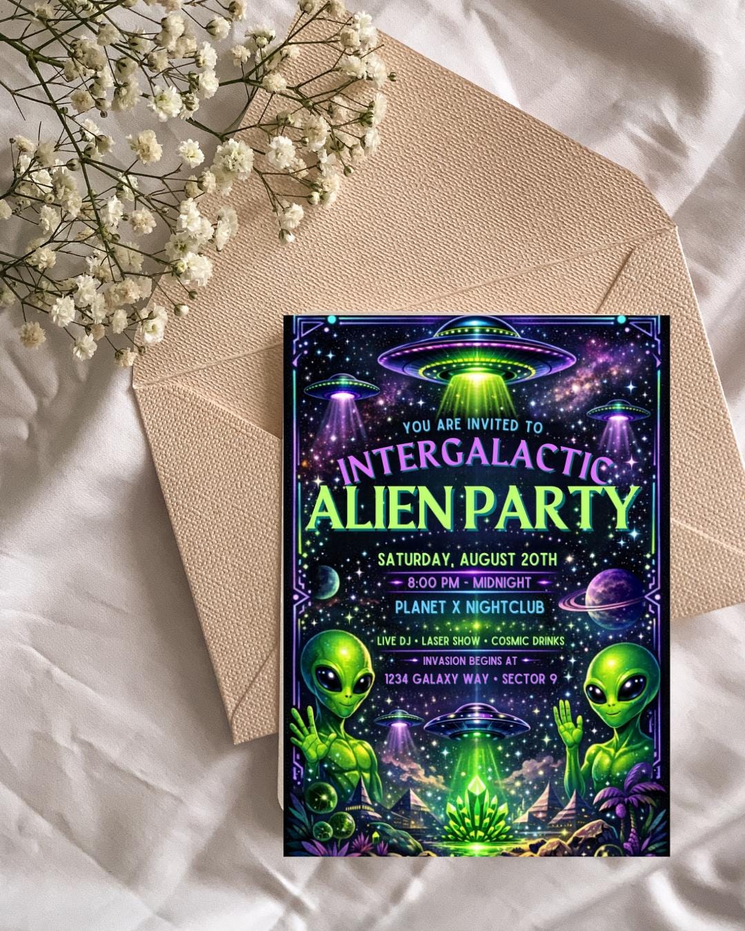 Intergalactic Alien Party Invitation, Editable Canva Template (digital ...