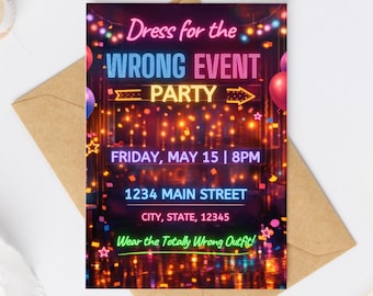 Dress for the Wrong Event Party Invitation: Editable Canva Template (5x7 Digital Download)