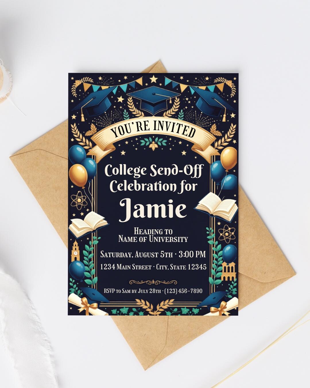 College Send off Invitation Template, Editable Canva Party Invite (5x7 ...