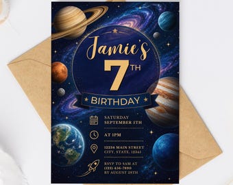 Outerspace Birthday Invitation Template: Editable Canva Space Party Invite Space Galaxy  (Digital Download)