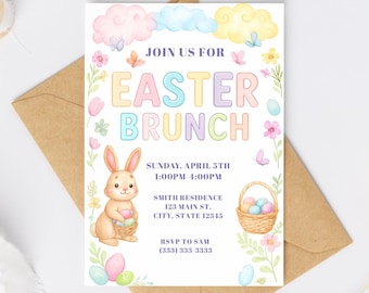 Easter Brunch Invitation Canva Template, Digital Template Editable