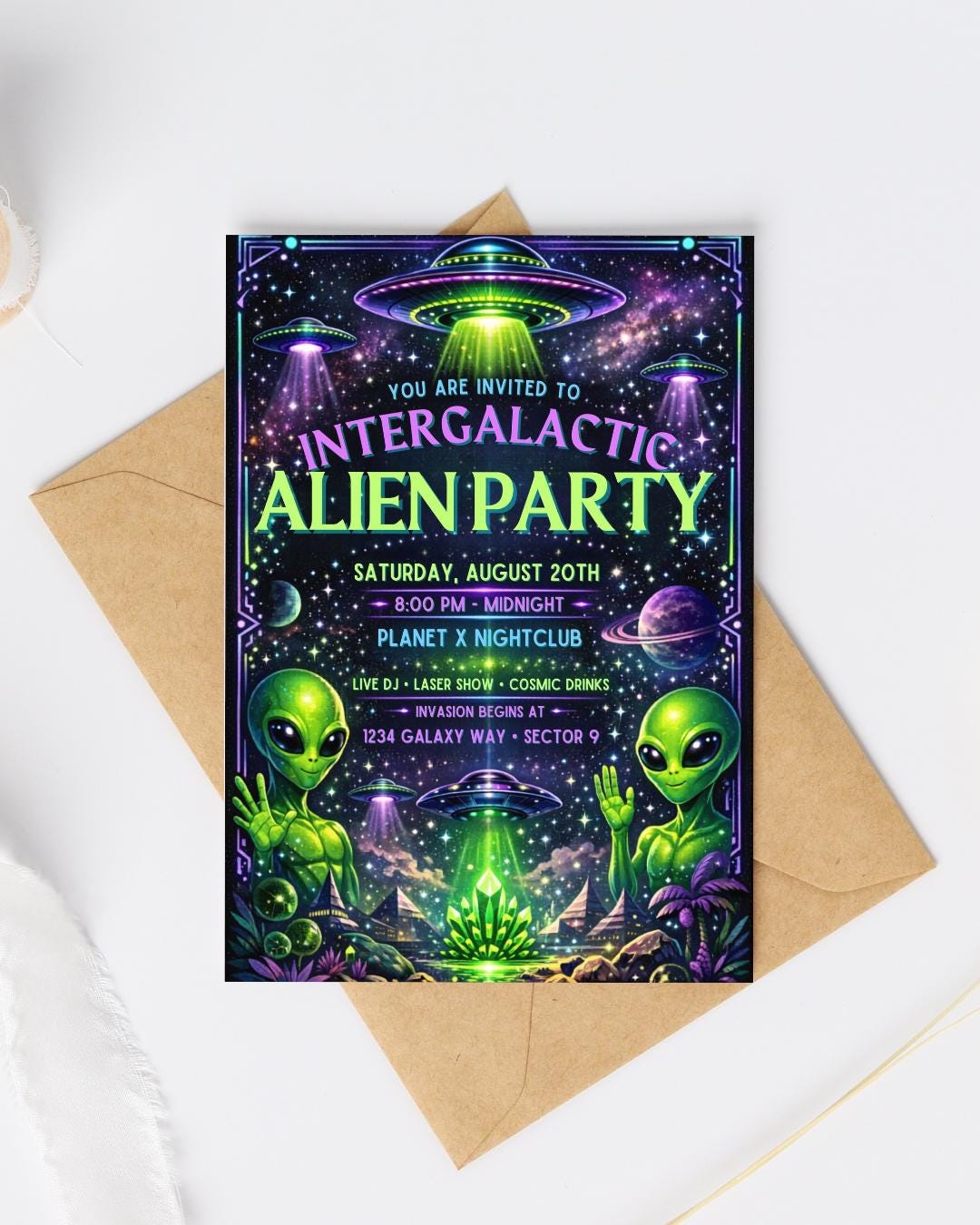 Intergalactic Alien Party Invitation, Editable Canva Template (digital ...