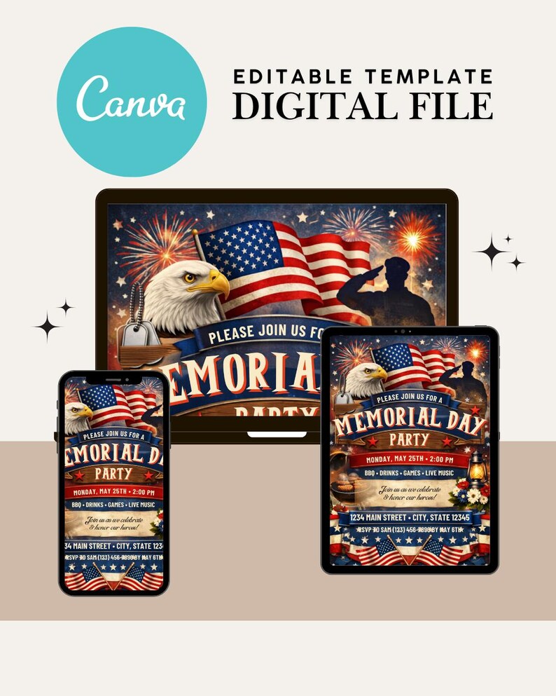 Memorial Day BBQ Party Invitation Template (digital Download) - Etsy