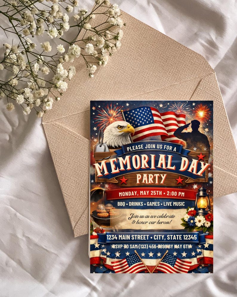 Memorial Day BBQ Party Invitation Template (digital Download) - Etsy